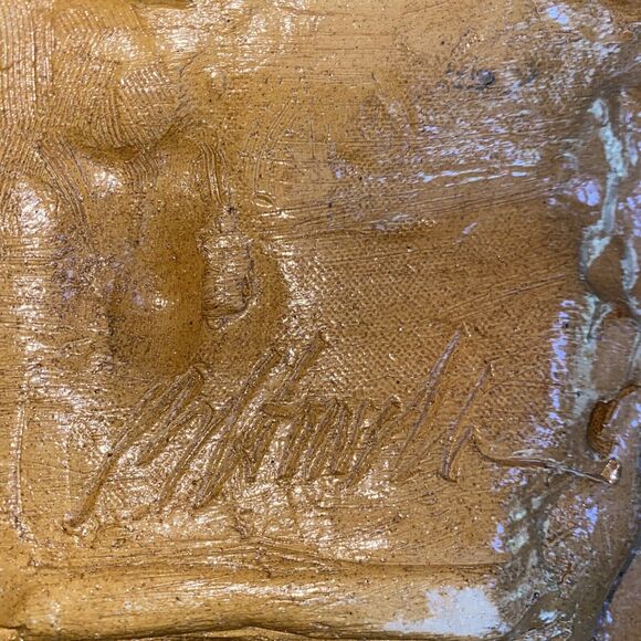 Handmade Pottery Plate With 3-D Pigs Running Through Wheat Field Glazed Signed - Picture 9 of 16